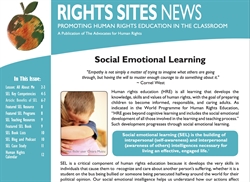 [ai] A newsletter titled 'Rights Sites News' promoting human rights education, featuring an article on Social Emotional Learning, including Cornel West's quote and descriptions of SEL's importance in education.